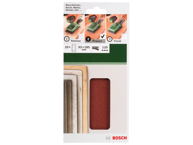 10-delni komplet brusilnih listov Bosch za vibracijski brusilnik, Dimenzije: 93x185 mm, Zrnatost: 120, 2609256A83